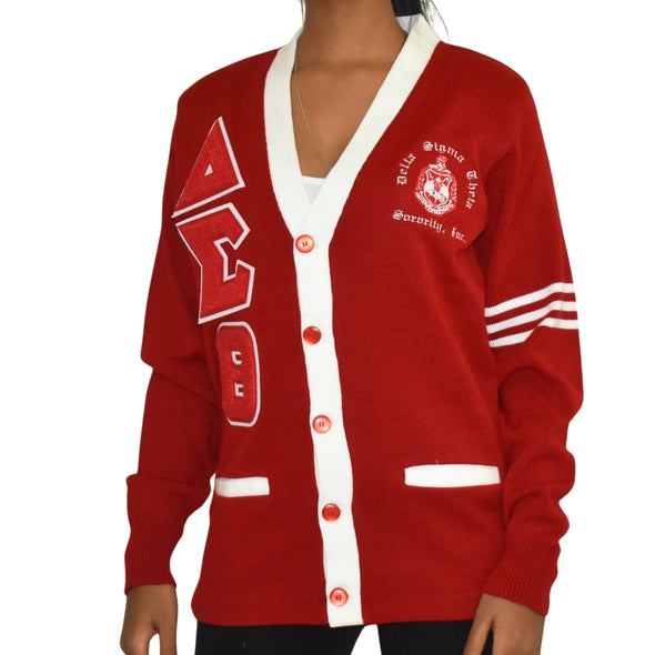 DST Cardigan Red with White Trim (Chenille Lettters)