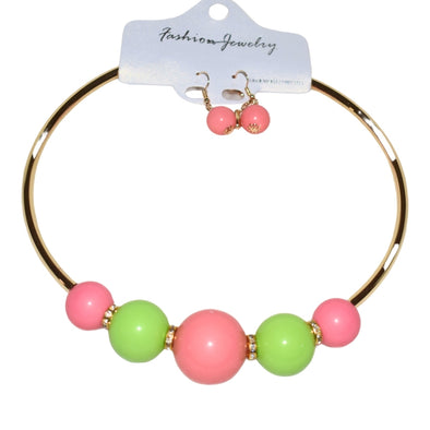 Pink and Green Balls Necklace Set