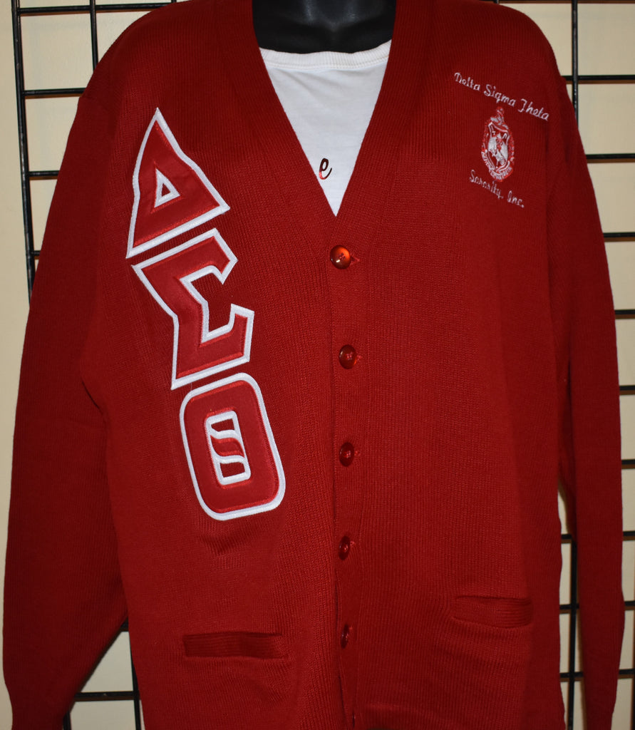 DST Cardigan Red (Twill Letters) – J Mar Greek Life