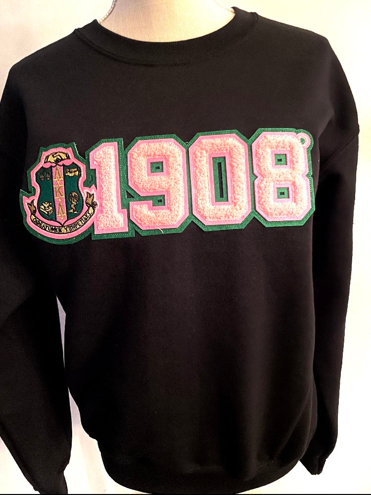 AKA Crest/1908 Chenille Letter Crewneck Sweatshirt – J Mar Greek Life